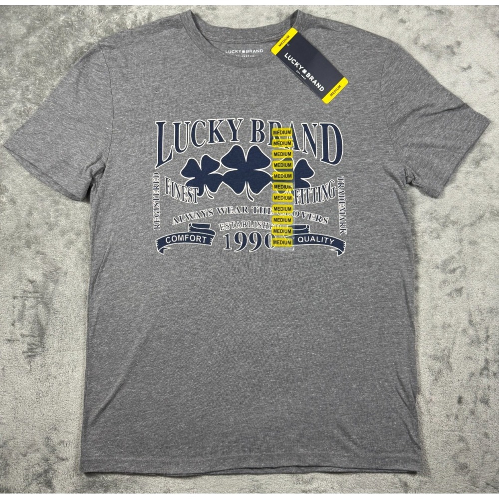 Lucky Brand Graphic Tee Shirt Mens Medium Gray Clover Cotton Blend NWT 7MS8002